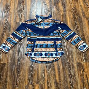 NWT Cruel Girl Size 8 / M Fleece Horse Full Over Sweater Navy Blue Aztec Stripe